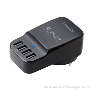 Portable Travel AC Adapter with Optional Plug/Two 5V2.4A Port and Two 5V/1A Port, Total Current 6.8A